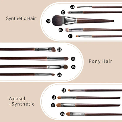 A 24-piece set of high-quality makeup brushes made with natural goat hair and synthetic fibers, perfect for flawless makeup application.