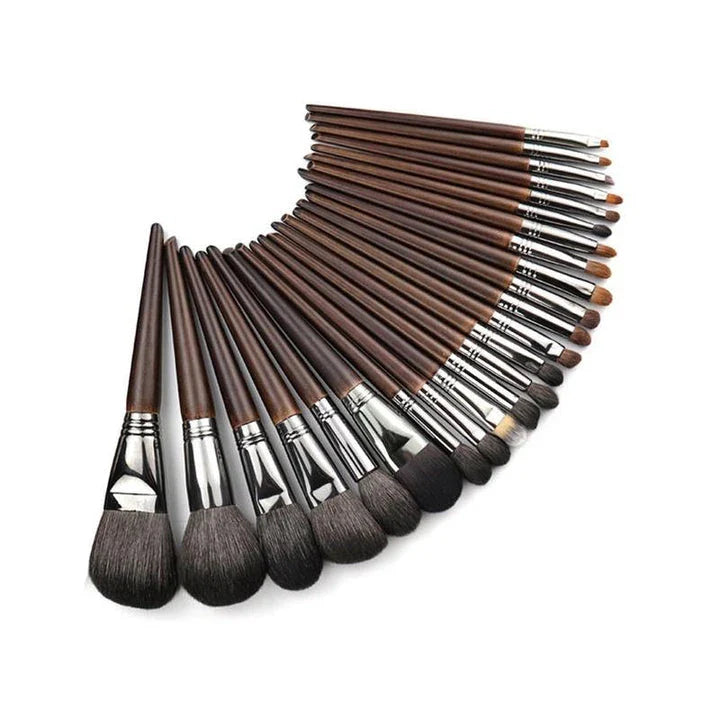 A 24-piece set of high-quality makeup brushes made with natural goat hair and synthetic fibers, perfect for flawless makeup application.
