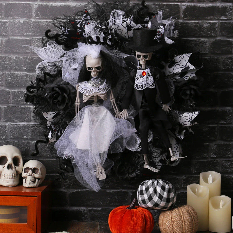 Hhomeenjoy Halloween Skull Bride Groom Mesh Garland Horror Decoration Props