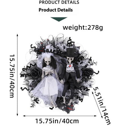 Halloween skull bride and groom mesh garland, a spooky and unique decoration for your haunted house or Halloween party