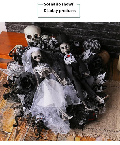 Halloween skull bride and groom mesh garland, a spooky and unique decoration for your haunted house or Halloween party
