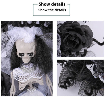 Halloween skull bride and groom mesh garland, a spooky and unique decoration for your haunted house or Halloween party
