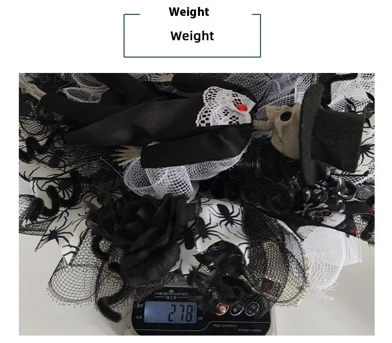 Halloween skull bride and groom mesh garland, a spooky and unique decoration for your haunted house or Halloween party