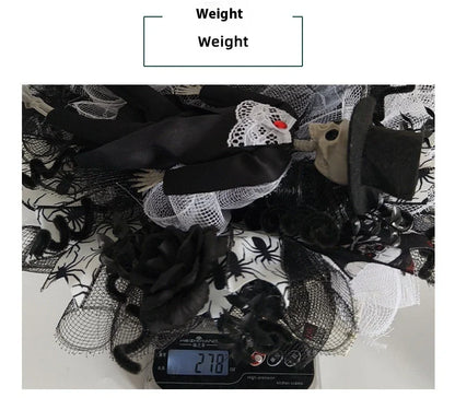 Halloween skull bride and groom mesh garland, a spooky and unique decoration for your haunted house or Halloween party