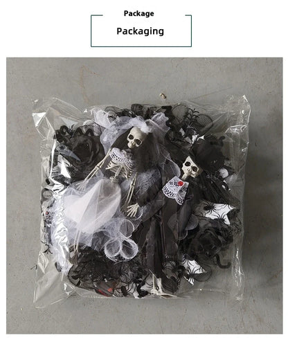 Halloween skull bride and groom mesh garland, a spooky and unique decoration for your haunted house or Halloween party