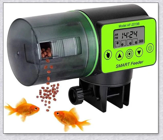 Automatic fish feeder with programmable timer and moisture-resistant design for aquarium pets