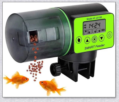 Automatic fish feeder with programmable timer and moisture-resistant design for aquarium pets