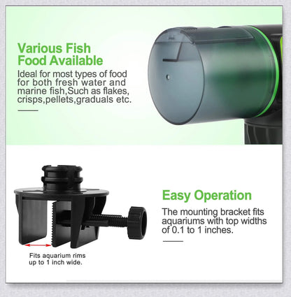 Automatic fish feeder with programmable timer and moisture-resistant design for aquarium pets