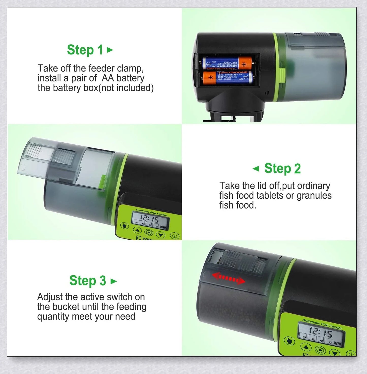 Automatic fish feeder with programmable timer and moisture-resistant design for aquarium pets