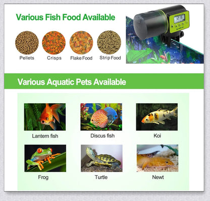 Automatic fish feeder with programmable timer and moisture-resistant design for aquarium pets