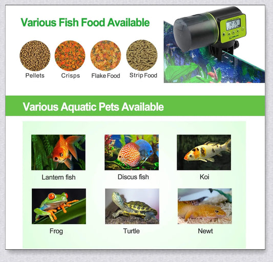 Automatic fish feeder with programmable timer and moisture-resistant design for aquarium pets