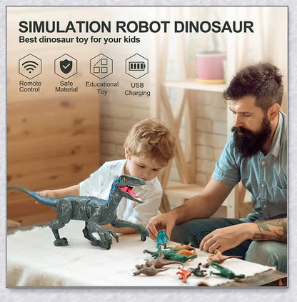 Remote-controlled Jurassic Velociraptor dinosaur toy with realistic movements and 3D eyes