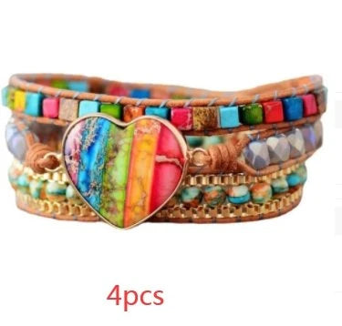Hhomeenjoy 7 Chakra Leather Wrapped Bracelet