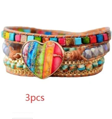 Premium 7 chakra leather-wrapped bracelet with carefully selected gemstones for style and spiritual harmony