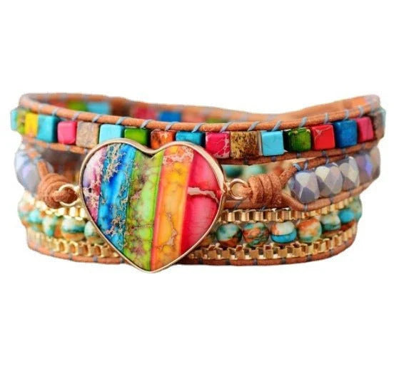 Premium 7 chakra leather-wrapped bracelet with carefully selected gemstones for style and spiritual harmony