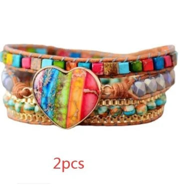 Premium 7 chakra leather-wrapped bracelet with carefully selected gemstones for style and spiritual harmony