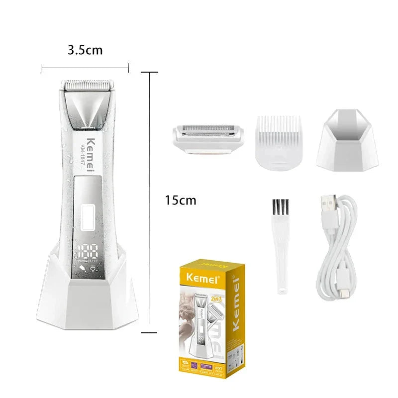 Groin Hair Trimmer for Men and Women - Precision Ceramic Blades, Built-in LED Light, Waterproof Design for Effortless Grooming