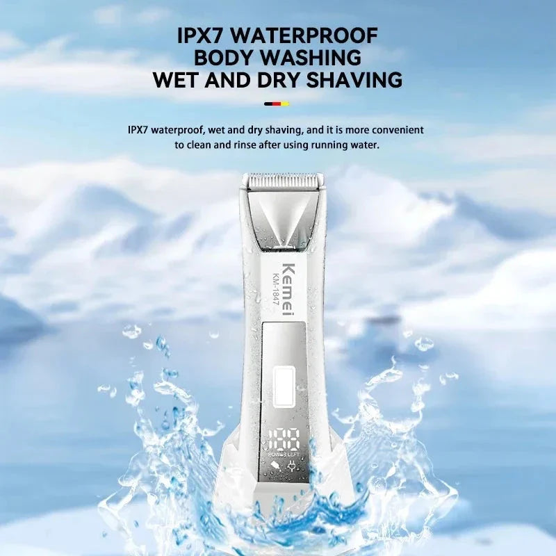 Groin Hair Trimmer for Men and Women - Precision Ceramic Blades, Built-in LED Light, Waterproof Design for Effortless Grooming