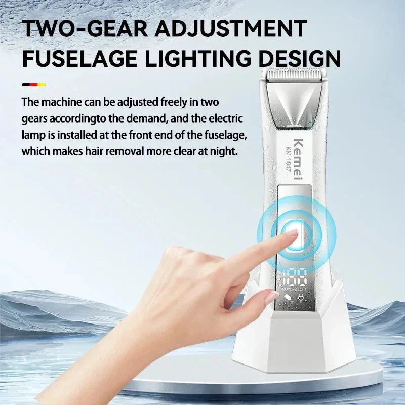 Groin Hair Trimmer for Men and Women - Precision Ceramic Blades, Built-in LED Light, Waterproof Design for Effortless Grooming
