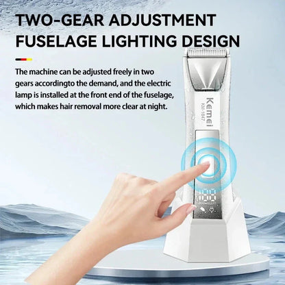 Groin Hair Trimmer for Men and Women - Precision Ceramic Blades, Built-in LED Light, Waterproof Design for Effortless Grooming