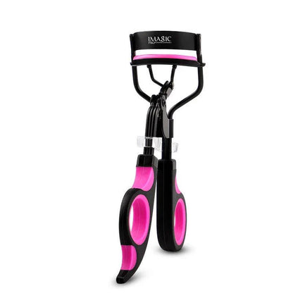 Compact carbon steel eyelash curler with ergonomic design and secure grip for flawless lash curling