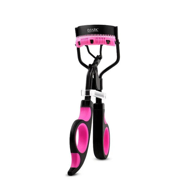Compact carbon steel eyelash curler with ergonomic design and secure grip for flawless lash curling