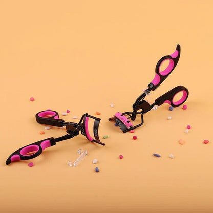 Compact carbon steel eyelash curler with ergonomic design and secure grip for flawless lash curling