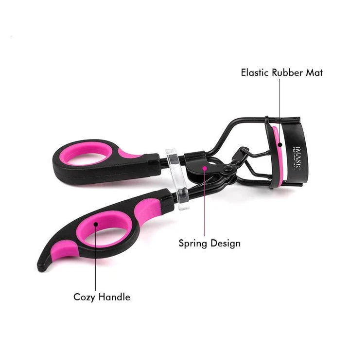 Compact carbon steel eyelash curler with ergonomic design and secure grip for flawless lash curling