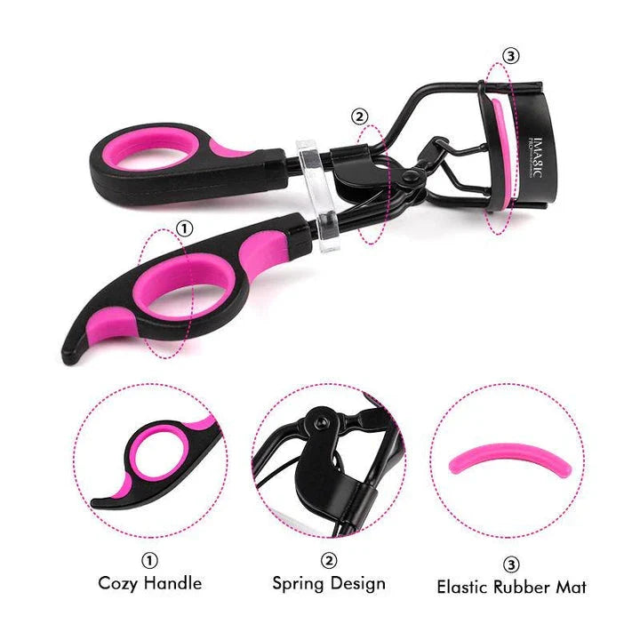 Compact carbon steel eyelash curler with ergonomic design and secure grip for flawless lash curling