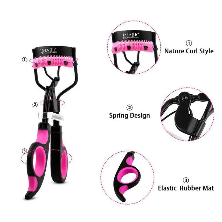 Compact carbon steel eyelash curler with ergonomic design and secure grip for flawless lash curling
