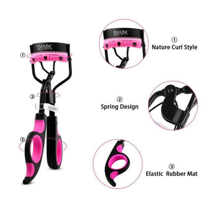 Compact carbon steel eyelash curler with ergonomic design and secure grip for flawless lash curling