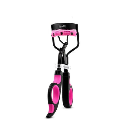 Compact carbon steel eyelash curler with ergonomic design and secure grip for flawless lash curling