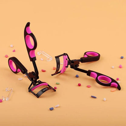 Compact carbon steel eyelash curler with ergonomic design and secure grip for flawless lash curling