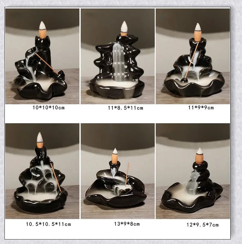 A multi-layered ceramic incense burner creating a cascading waterfall effect with calming aroma diffusion