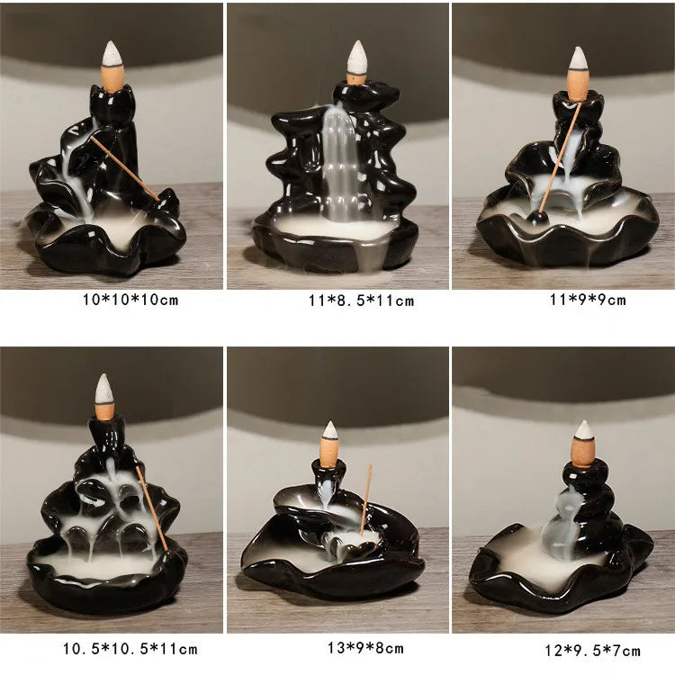 A multi-layered ceramic incense burner creating a cascading waterfall effect with calming aroma diffusion