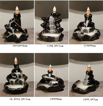 A multi-layered ceramic incense burner creating a cascading waterfall effect with calming aroma diffusion