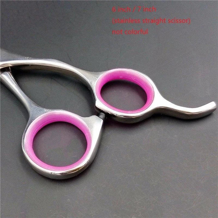 Premium stainless steel pet grooming scissors with ergonomic handles for effortless, salon-quality trimming and shaping of your furry friend's coat.