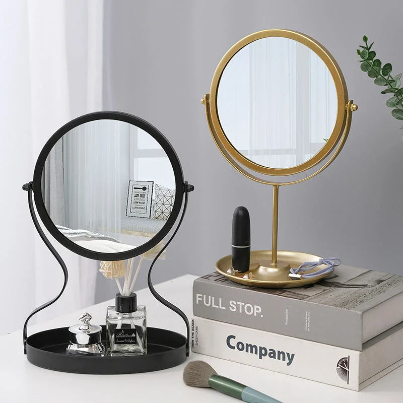 Creative Metal Vanity Mirror with Multifunctional Jewelry Storage for Bedroom, Dorm, or Vanity