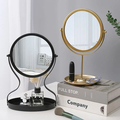 Creative Metal Vanity Mirror with Multifunctional Jewelry Storage for Bedroom, Dorm, or Vanity