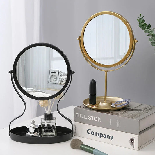 Creative Metal Vanity Mirror with Multifunctional Jewelry Storage for Bedroom, Dorm, or Vanity