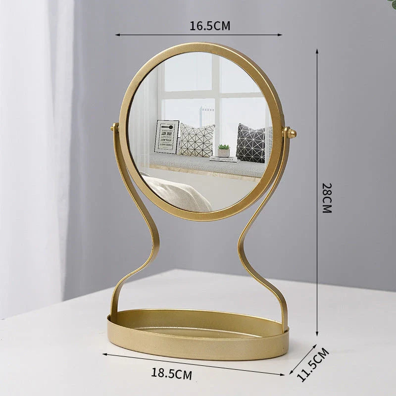Creative Metal Vanity Mirror with Multifunctional Jewelry Storage for Bedroom, Dorm, or Vanity