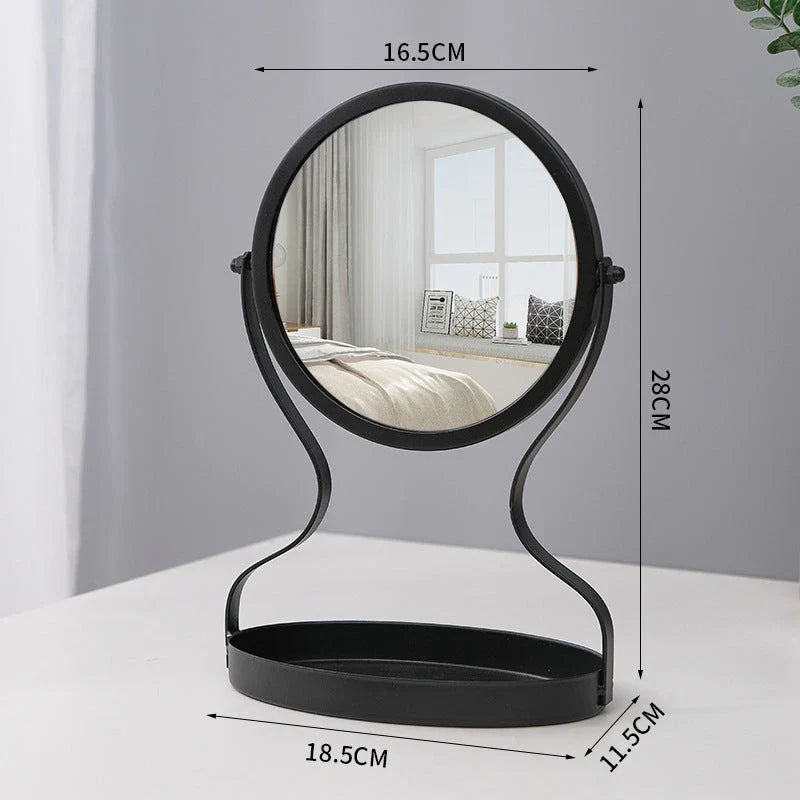 Creative Metal Vanity Mirror with Multifunctional Jewelry Storage for Bedroom, Dorm, or Vanity