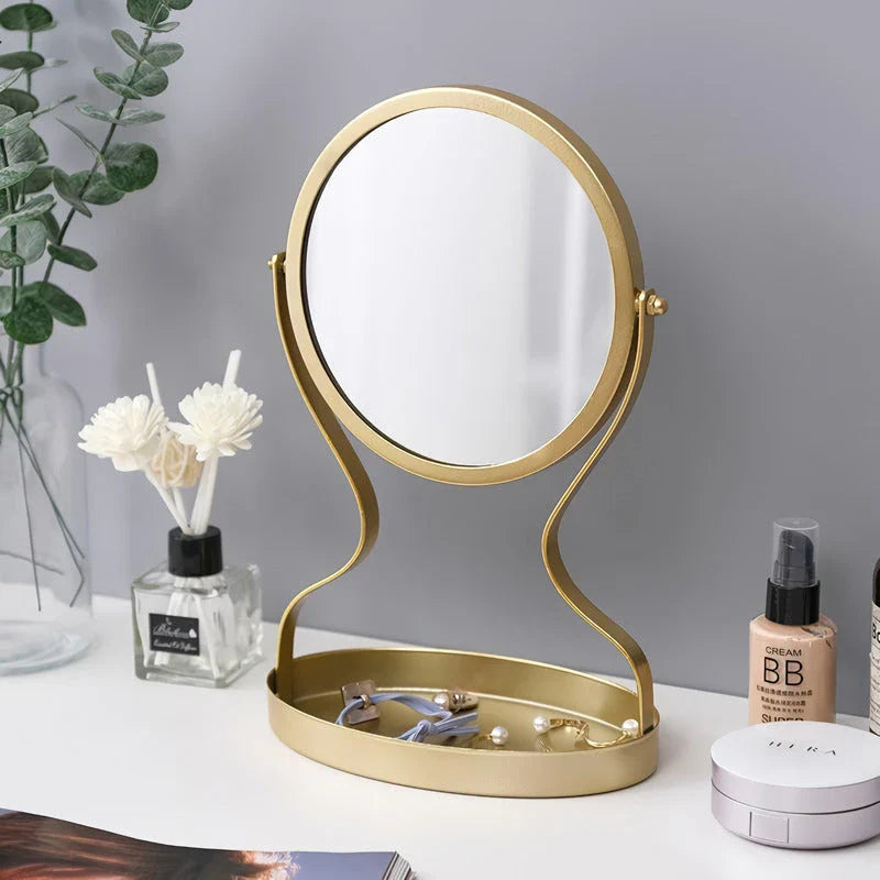 Creative Metal Vanity Mirror with Multifunctional Jewelry Storage for Bedroom, Dorm, or Vanity