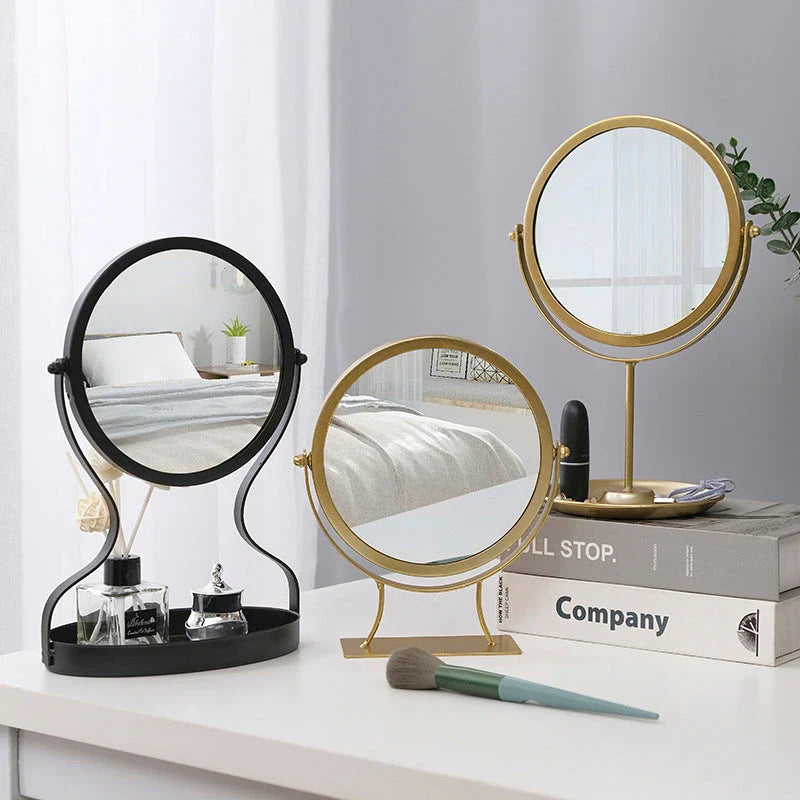 Creative Metal Vanity Mirror with Multifunctional Jewelry Storage for Bedroom, Dorm, or Vanity