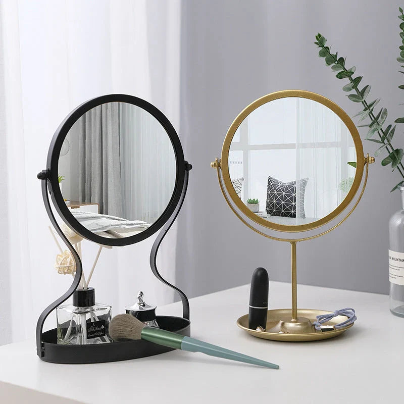Creative Metal Vanity Mirror with Multifunctional Jewelry Storage for Bedroom, Dorm, or Vanity