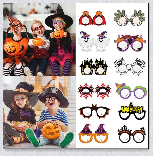 Partyboo Halloween Party Paper Glasses with pumpkin, bat, and spider web designs