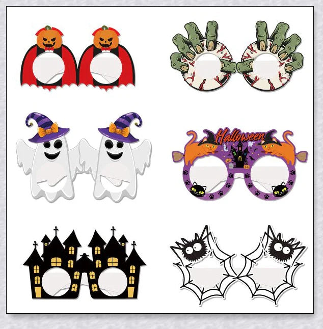 Partyboo Halloween Party Paper Glasses with pumpkin, bat, and spider web designs