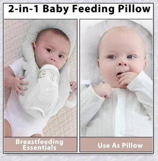 A soft, supportive pillow designed for hands-free baby feeding, featuring a secure bottle holder and premium, BPA-free materials.