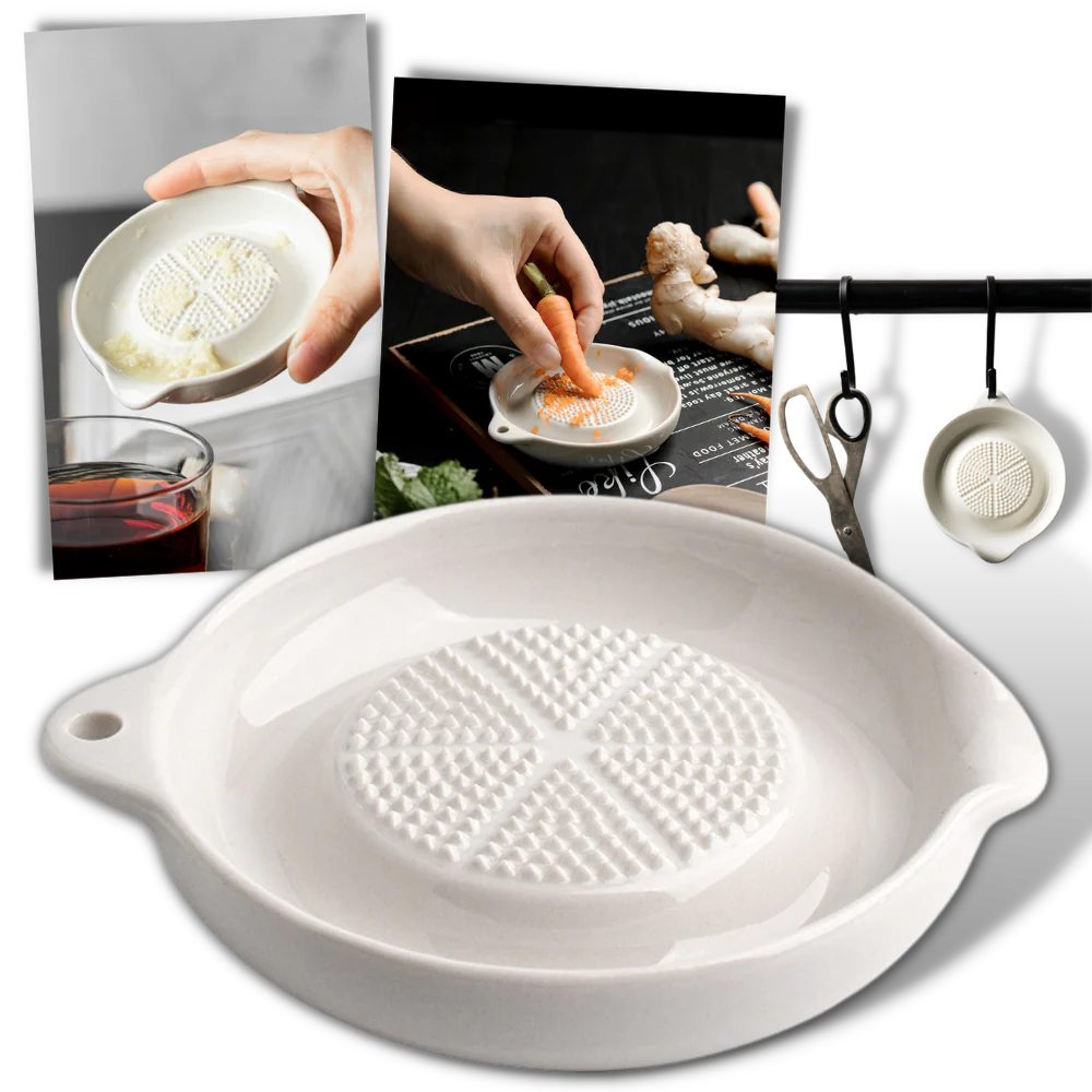 A ceramic ginger grater with a sleek, blade-free design for safe and efficient grating in the kitchen.