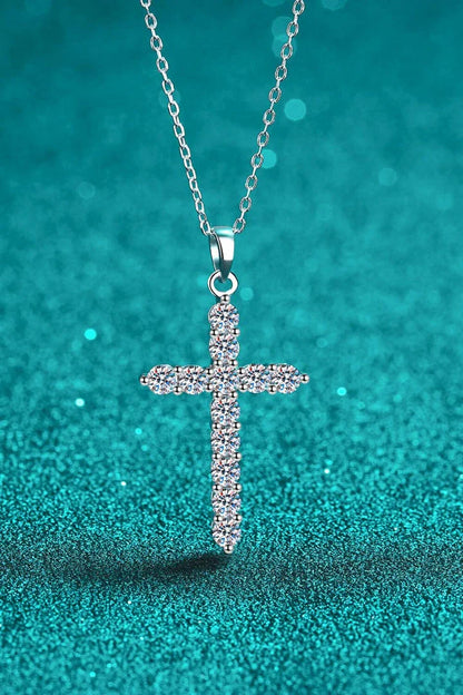 925 Sterling Silver Cross Moissanite Necklace - Minimalist and Modern Design with Sparkling Moissanite Embellishments